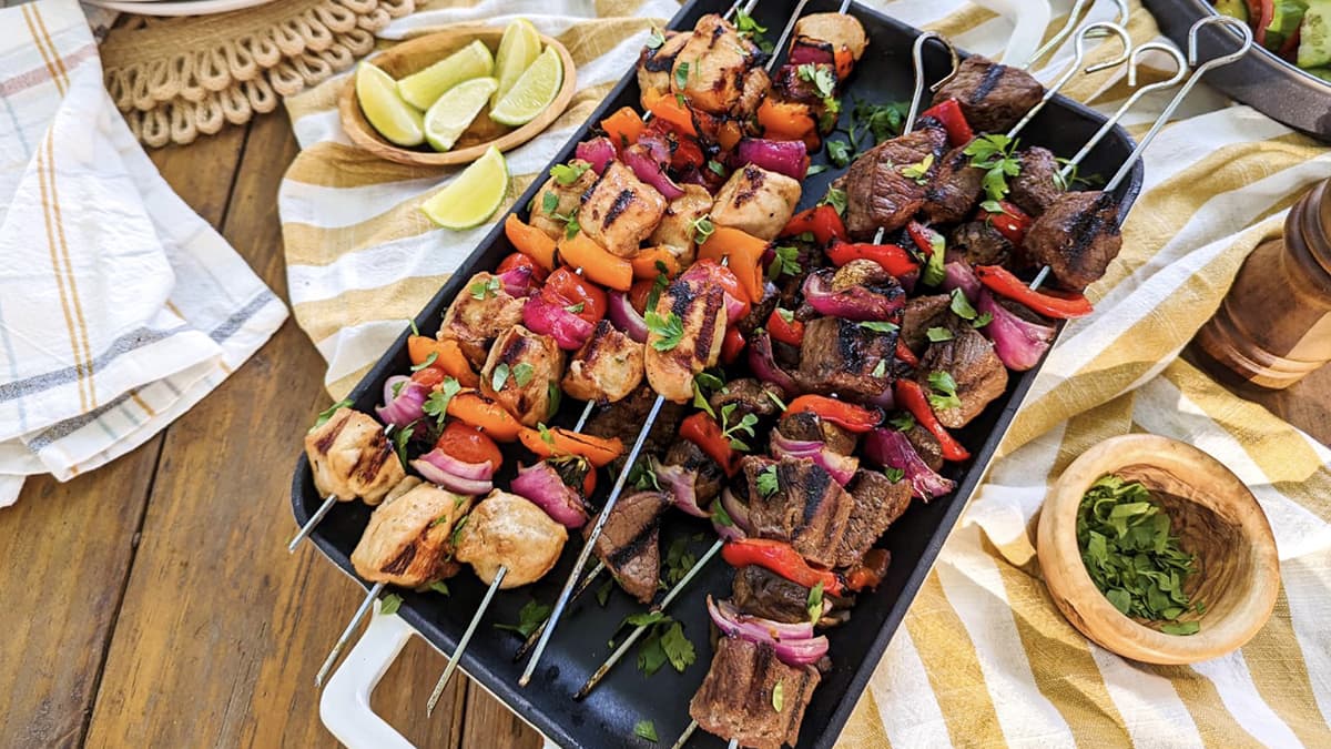 Chicken & Steak Kebabs With Seasonal Vegetables